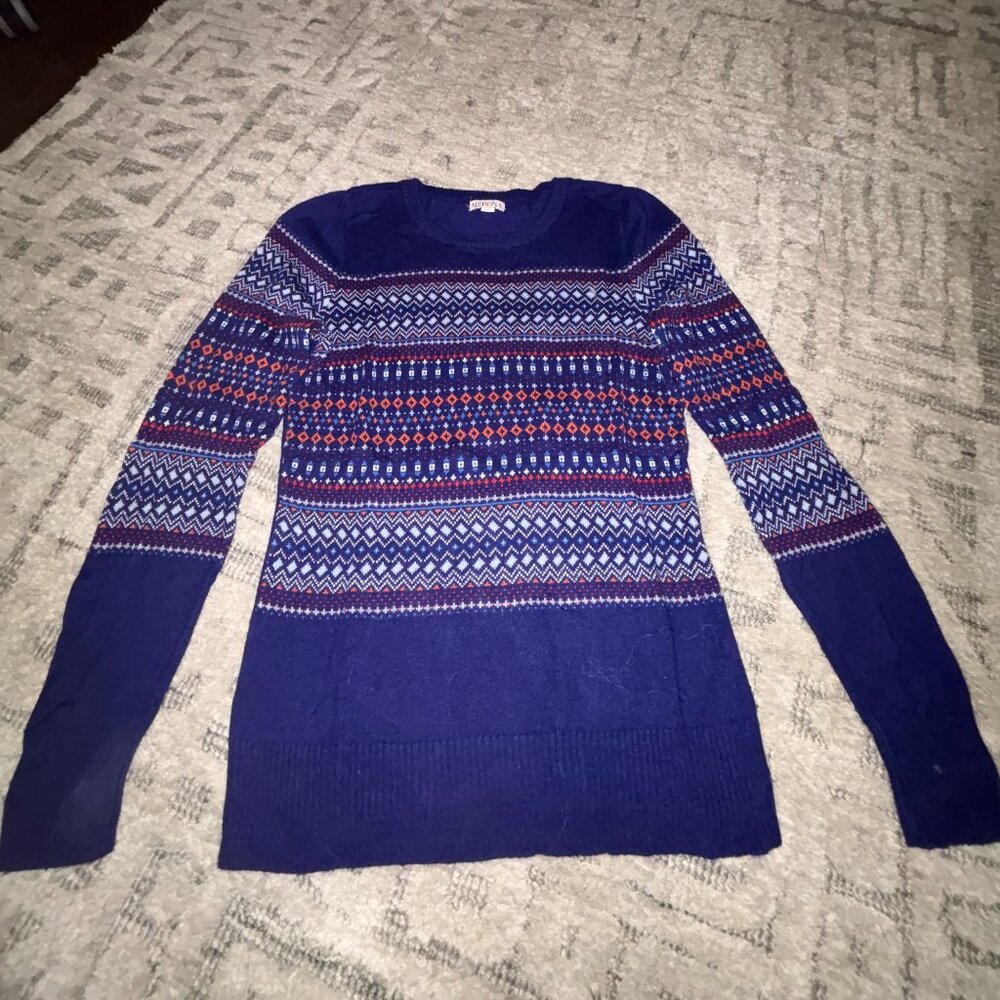 Merona Holiday Fair Isle Purple Crew Neck Sweater with Festive Details, Size L